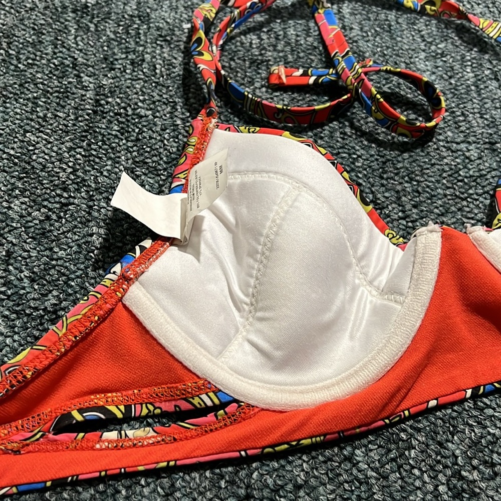 LUCKY BRAND vacation paisley red print bikini swim travel underwire medium m - Picture 5 of 7